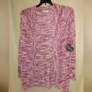 Made with Love by FCT NWT Cardigan 1X, Pink White, Long sleeve, Open Front